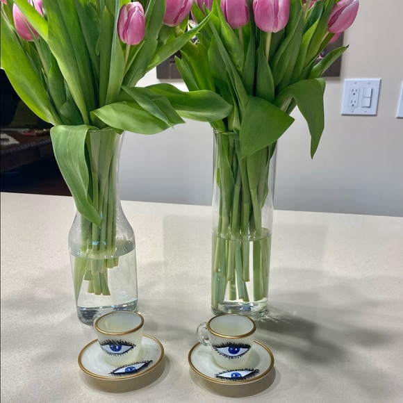 2 Evil Eye hand blown and hand painted espresso cups and saucers - Picture 5 of 5